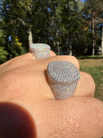 HarlemBling MOISSANITE Ice Giant Square Dome Iced Out Ring - 14k Gold Vermeil 925 Silver
