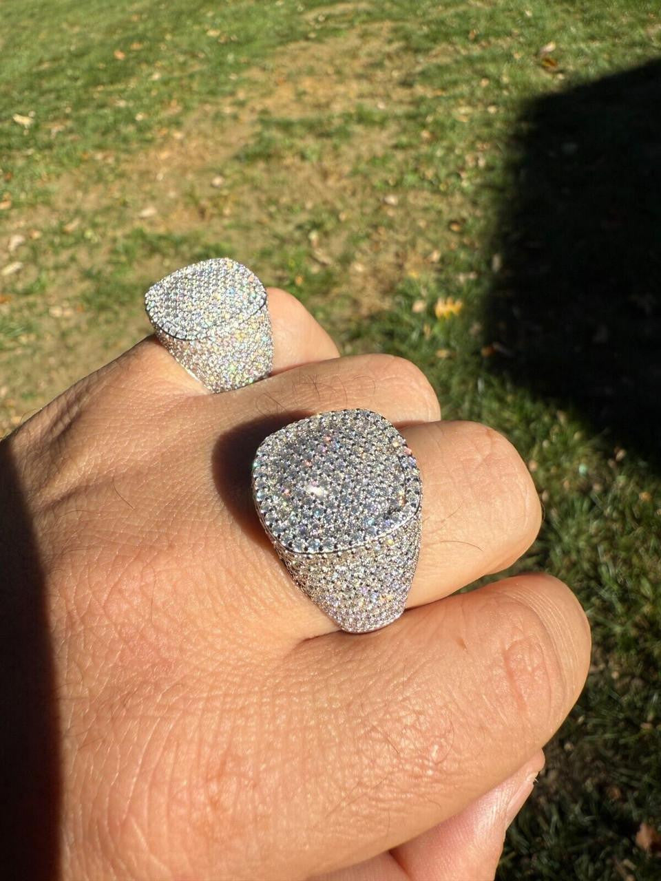 HarlemBling MOISSANITE Ice Giant Square Dome Iced Out Ring - 14k Gold Vermeil 925 Silver