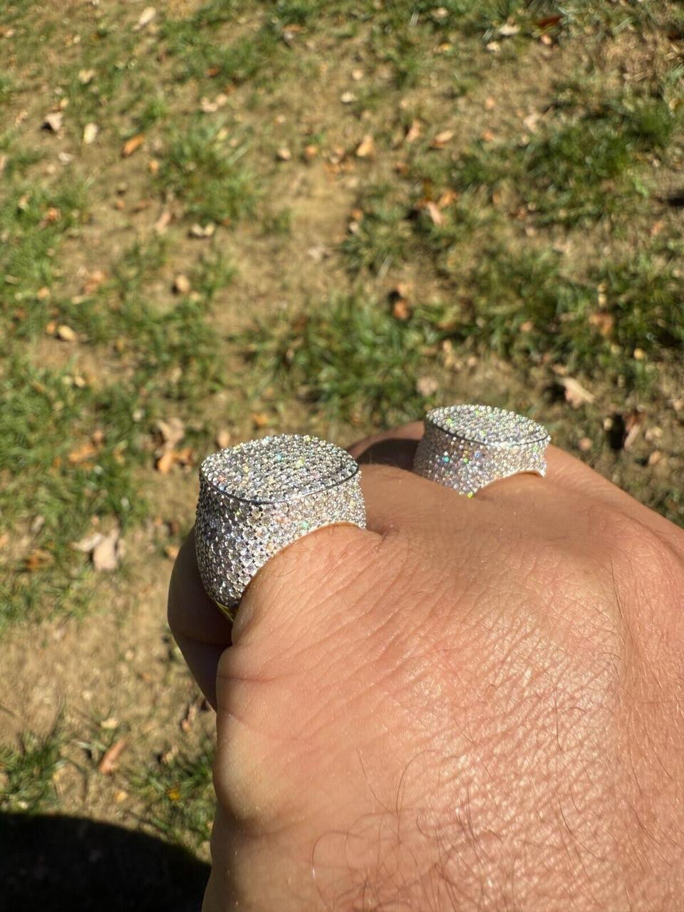 HarlemBling MOISSANITE Ice Giant Square Dome Iced Out Ring - 14k Gold Vermeil 925 Silver