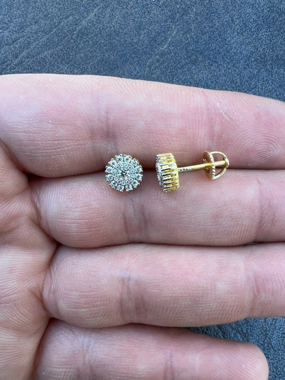 HarlemBling MOISSANITE Iced 14k Gold Vermeil Out 8mm Earrings Round Studs Pass Diamond Test