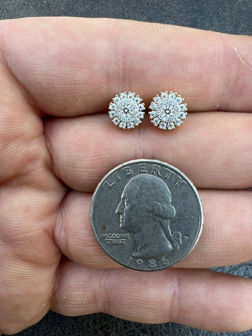 HarlemBling MOISSANITE Iced 14k Gold Vermeil Out 8mm Earrings Round Studs Pass Diamond Test