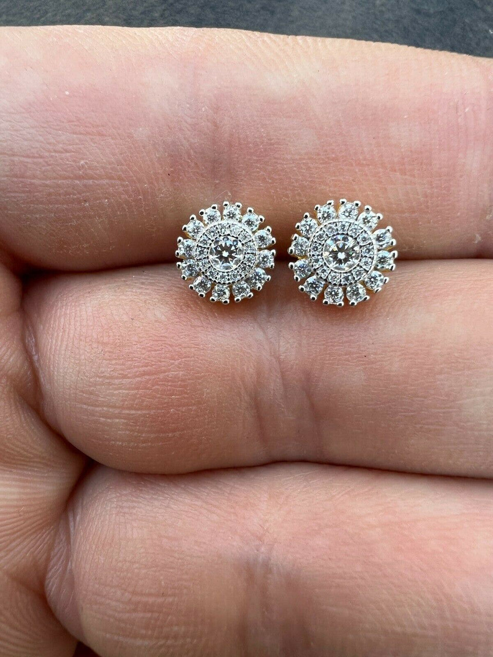 HarlemBling MOISSANITE Iced 14k Gold Vermeil Out 8mm Earrings Round Studs Pass Diamond Test