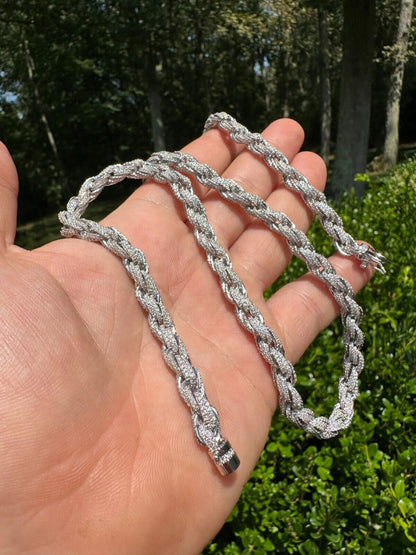 HarlemBling MOISSANITE Iced 7.5mm Rope Chain Necklace Real 925 Silver Men's Hip Hop 16-28"