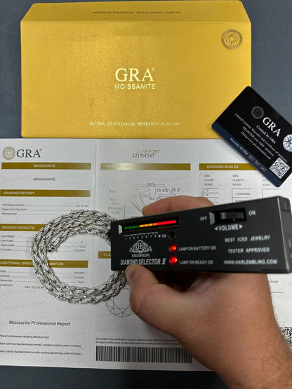 HarlemBling MOISSANITE Iced 7.5mm Rope Chain Necklace Real 925 Silver Men's Hip Hop 16-28"