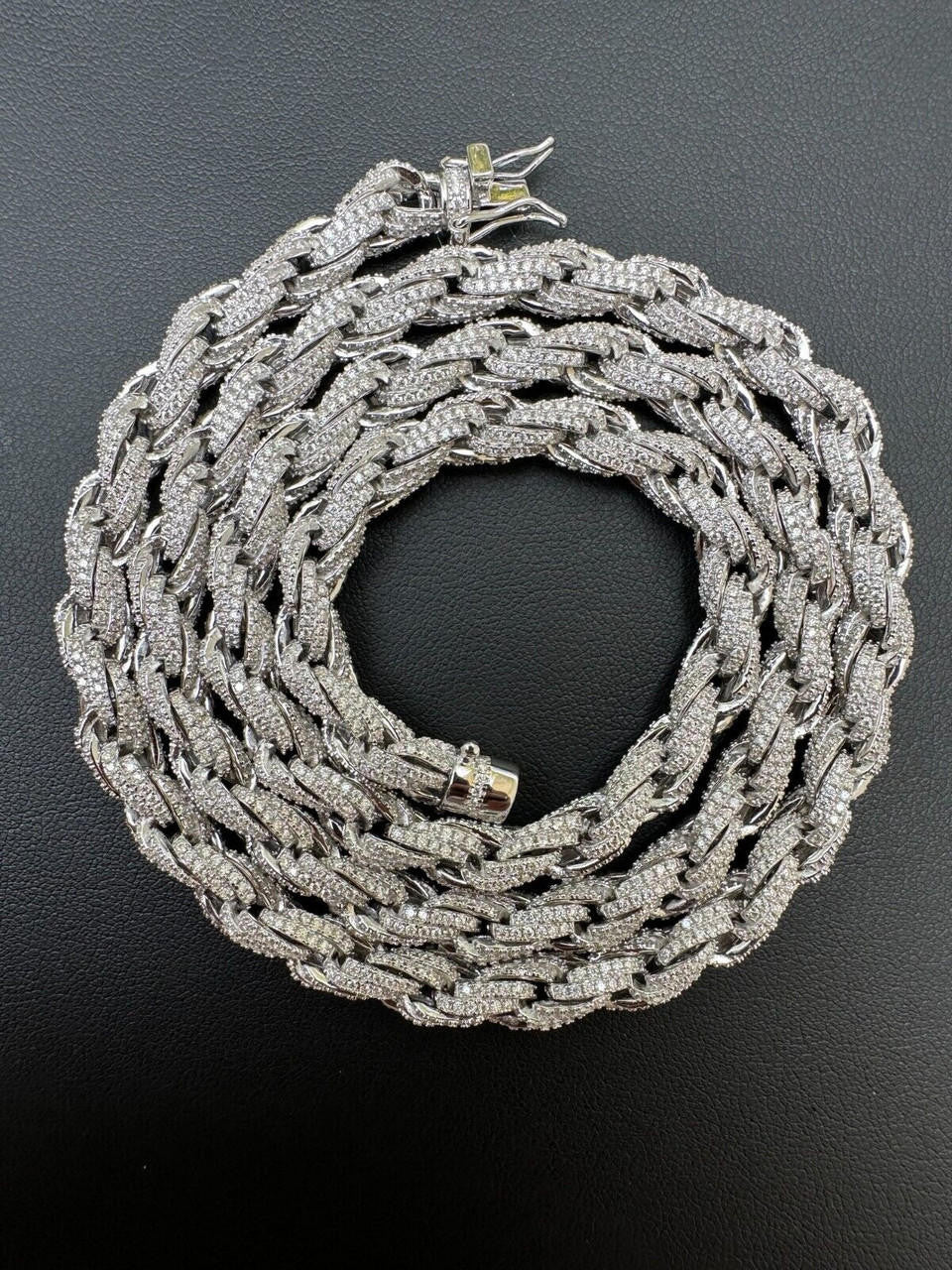 HarlemBling MOISSANITE Iced 7.5mm Rope Chain Necklace Real 925 Silver Men's Hip Hop 16-28"