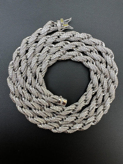 HarlemBling MOISSANITE Iced 7.5mm Rope Chain Necklace Real 925 Silver Men's Hip Hop 16-28"