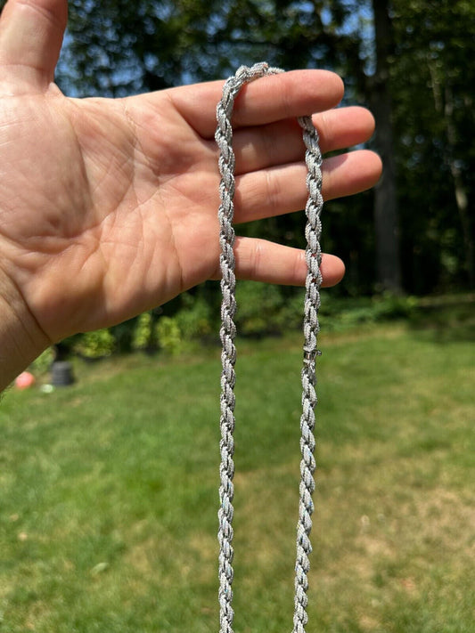 HarlemBling MOISSANITE Iced 7.5mm Rope Chain Necklace Real 925 Silver Men's Hip Hop 16-28"