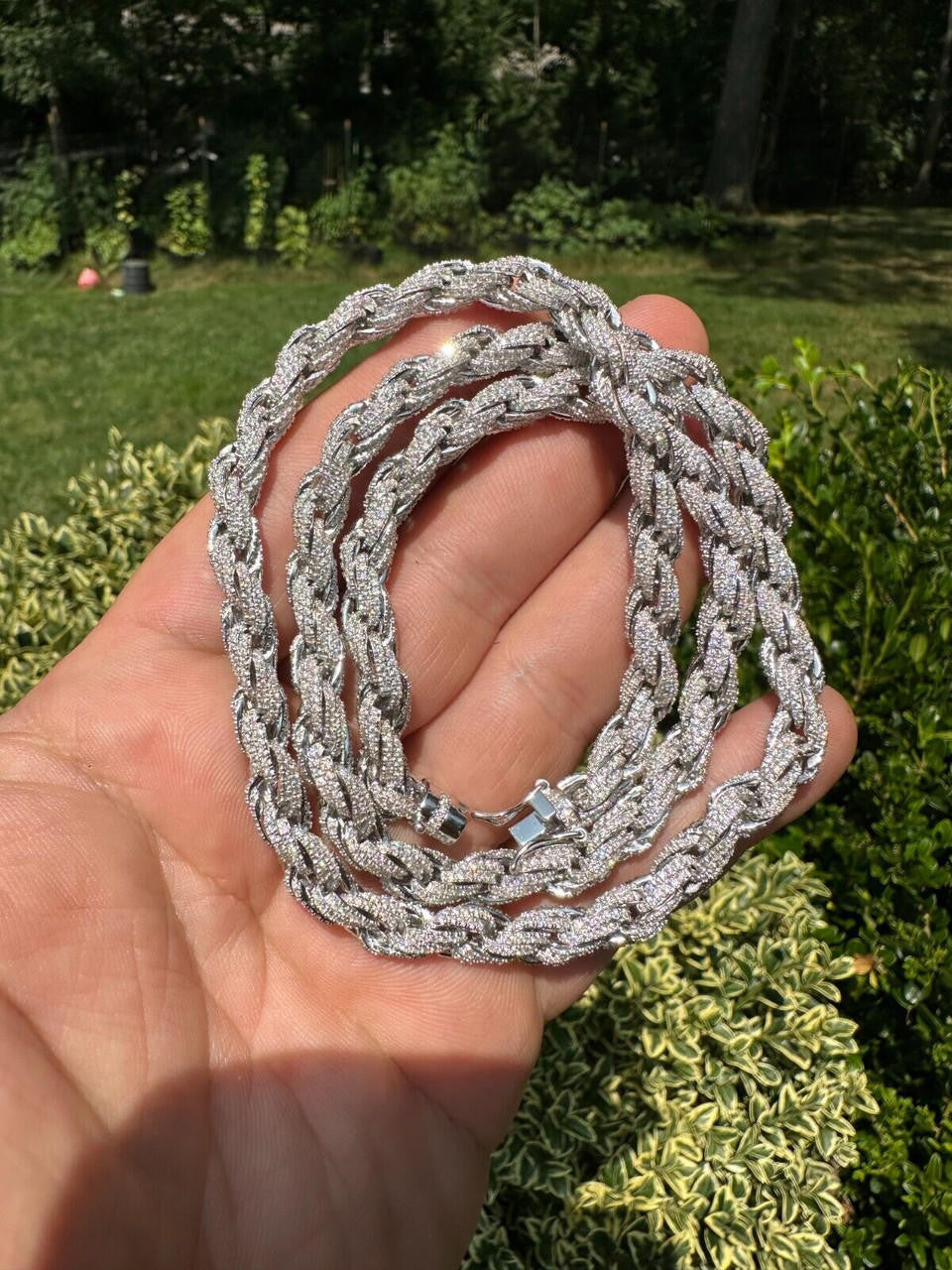 HarlemBling MOISSANITE Iced 7.5mm Rope Chain Necklace Real 925 Silver Men's Hip Hop 16-28"