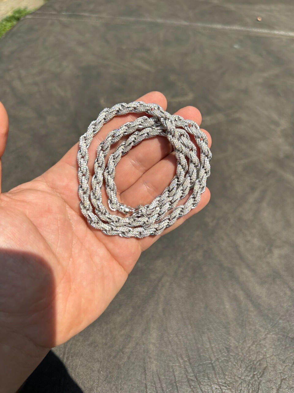 HarlemBling MOISSANITE Iced 7.5mm Rope Chain Necklace Real 925 Silver Men's Hip Hop 16-28"