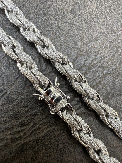HarlemBling MOISSANITE Iced 7.5mm Rope Chain Necklace Real 925 Silver Men's Hip Hop 16-28"