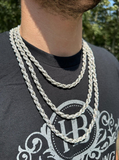 HarlemBling MOISSANITE Iced 7.5mm Rope Chain Necklace Real 925 Silver Men's Hip Hop 16-28"