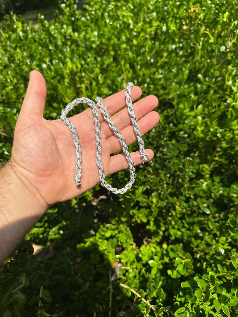 HarlemBling MOISSANITE Iced 7.5mm Rope Chain Necklace Real 925 Silver Men's Hip Hop 16-28"