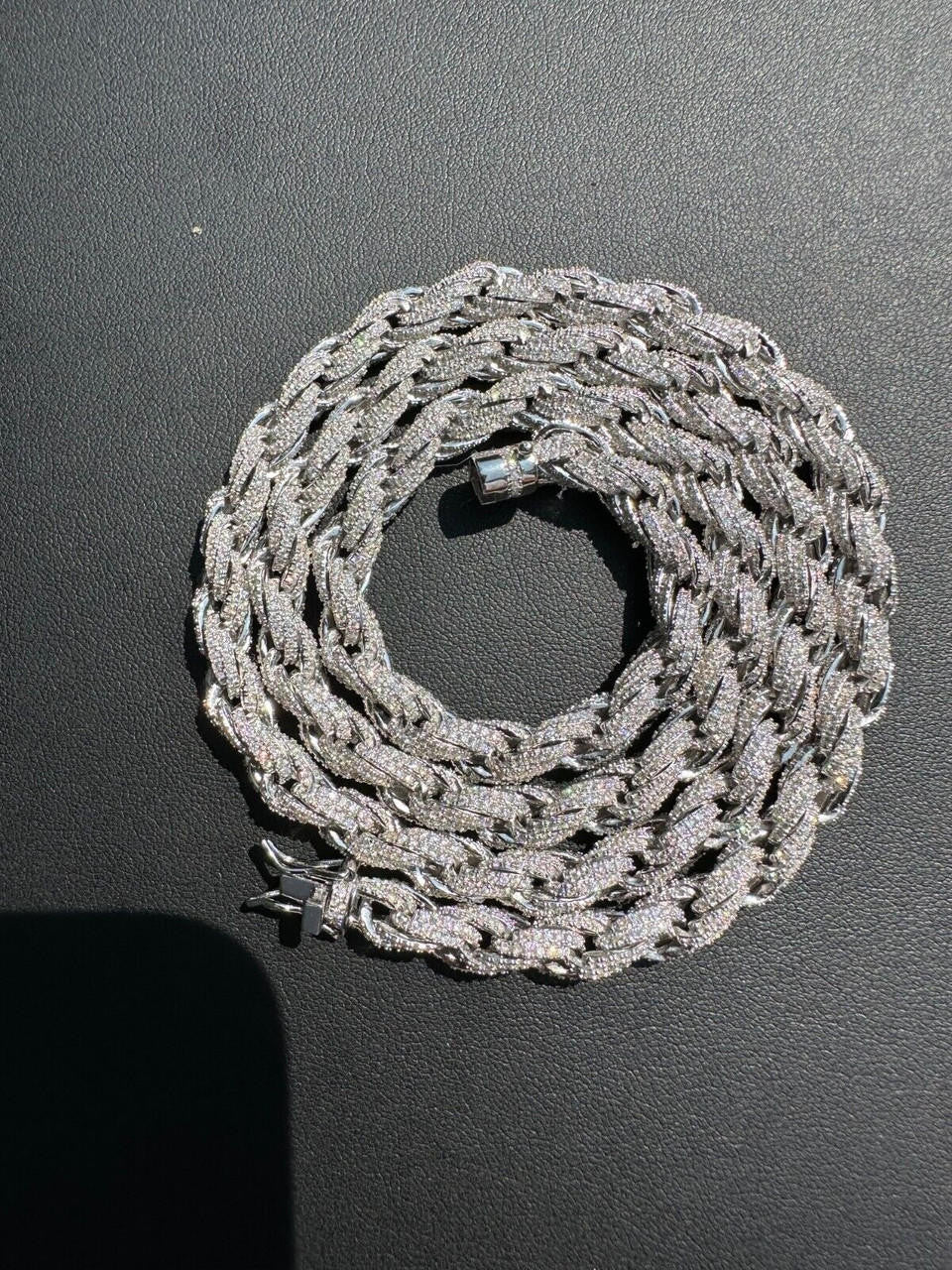 HarlemBling MOISSANITE Iced 7.5mm Rope Chain Necklace Real 925 Silver Men's Hip Hop 16-28"