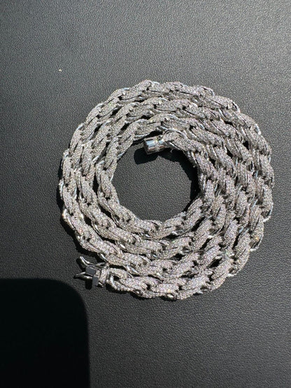 HarlemBling MOISSANITE Iced 7.5mm Rope Chain Necklace Real 925 Silver Men's Hip Hop 16-28"