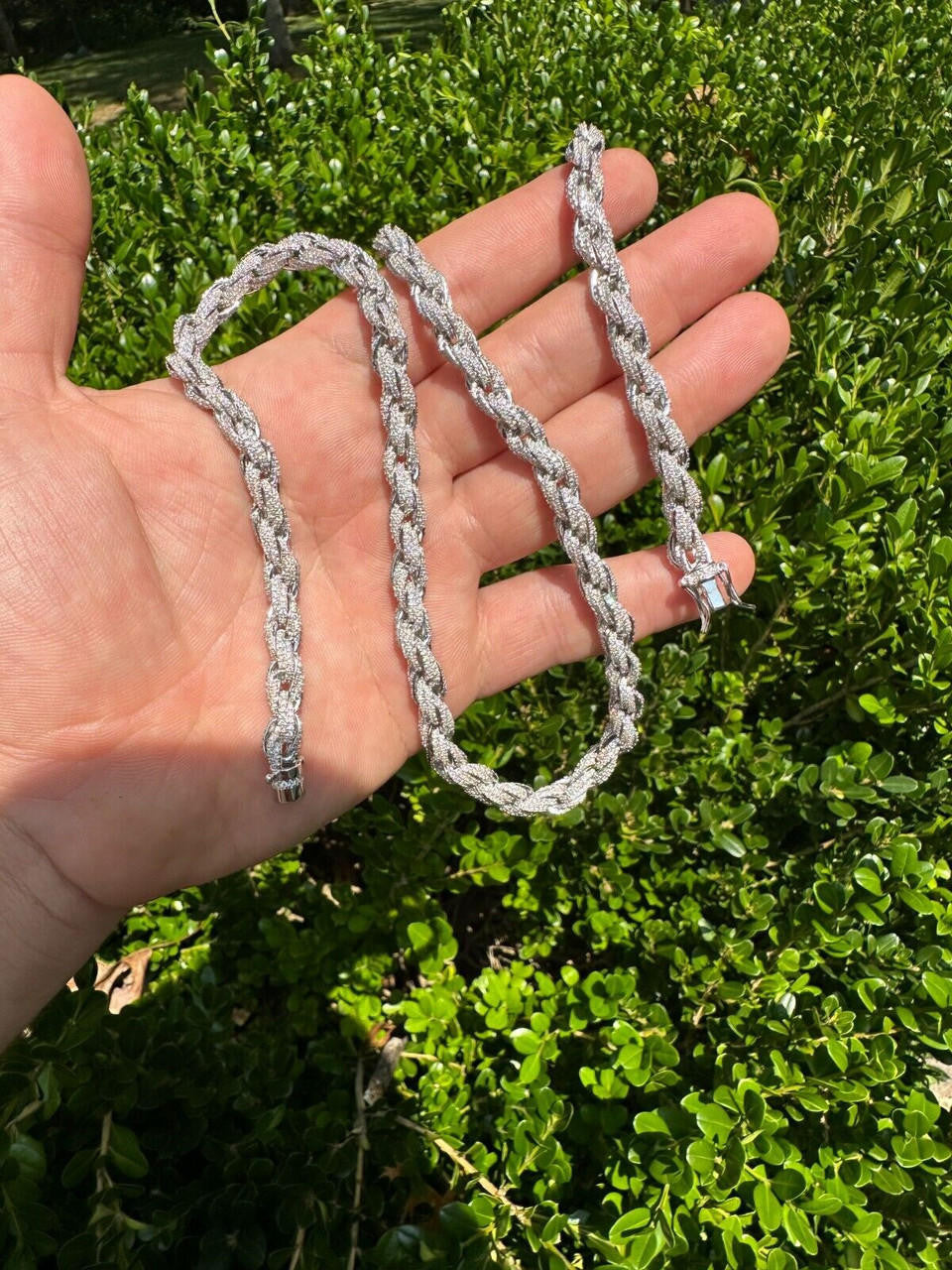 HarlemBling MOISSANITE Iced 7.5mm Rope Chain Necklace Real 925 Silver Men's Hip Hop 16-28"