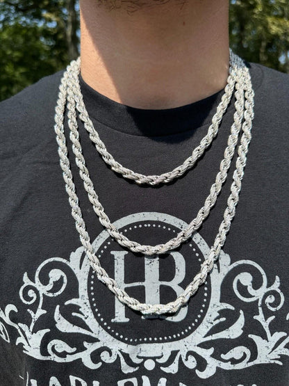 HarlemBling MOISSANITE Iced 7.5mm Rope Chain Necklace Real 925 Silver Men's Hip Hop 16-28"