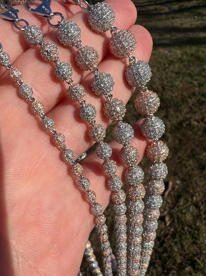 HarlemBling Moissanite Iced 925 Silver & Rose Gold Ball Disco Chain Necklace Diamond Test 