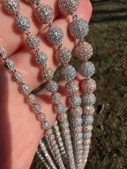 HarlemBling Moissanite Iced 925 Silver & Rose Gold Ball Disco Chain Necklace Diamond Test 