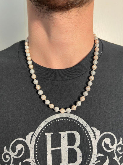 HarlemBling Moissanite Iced 925 Silver & Rose Gold Ball Disco Chain Necklace Diamond Test 