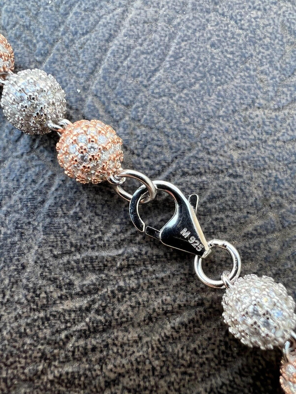 HarlemBling Moissanite Iced 925 Silver & Rose Gold Ball Disco Chain Necklace Diamond Test 