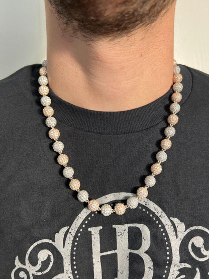 HarlemBling Moissanite Iced 925 Silver & Rose Gold Ball Disco Chain Necklace Diamond Test 