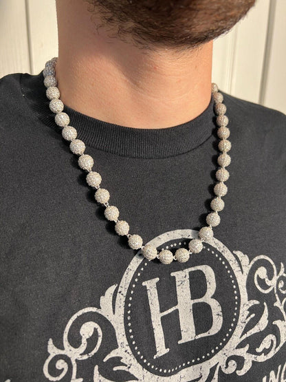 HarlemBling Moissanite Iced 925 Silver Moon Ball Disco Chain Necklace Passes Diamond Tester