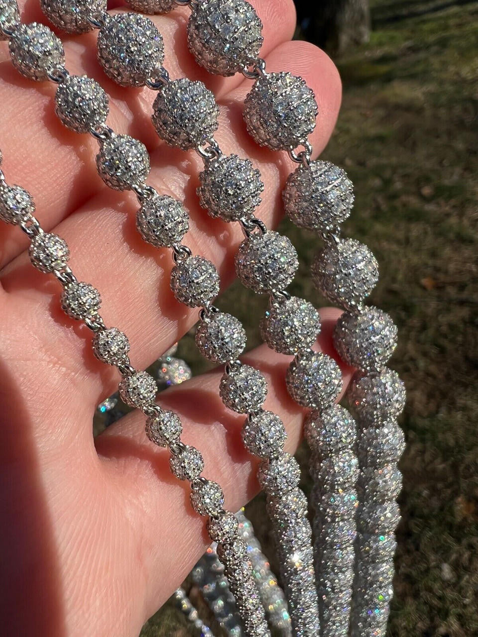 HarlemBling Moissanite Iced 925 Silver Moon Ball Disco Chain Necklace Passes Diamond Tester