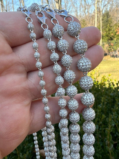 HarlemBling Moissanite Iced 925 Silver Moon Ball Disco Chain Necklace Passes Diamond Tester