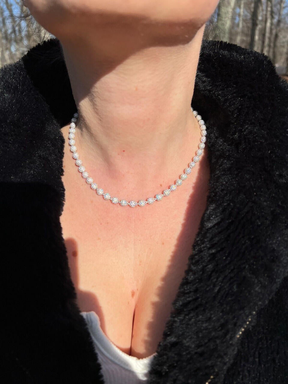 HarlemBling Moissanite Iced 925 Silver Moon Ball Disco Chain Necklace Passes Diamond Tester