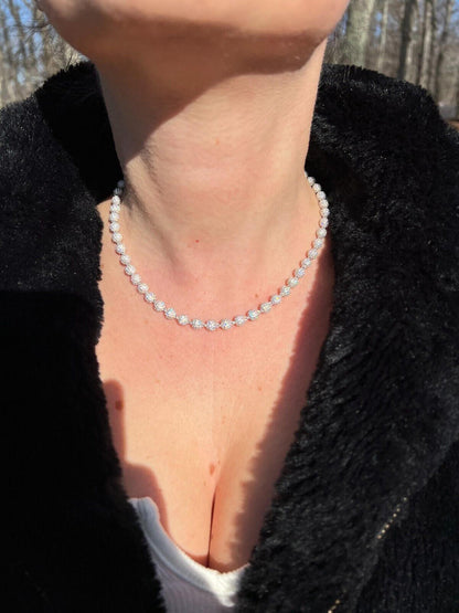 HarlemBling Moissanite Iced 925 Silver Moon Ball Disco Chain Necklace Passes Diamond Tester