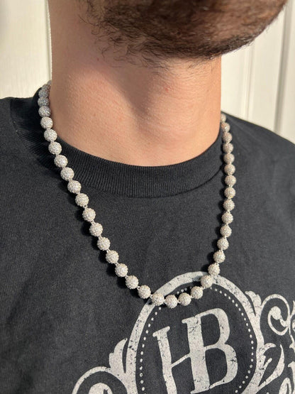 HarlemBling Moissanite Iced 925 Silver Moon Ball Disco Chain Necklace Passes Diamond Tester
