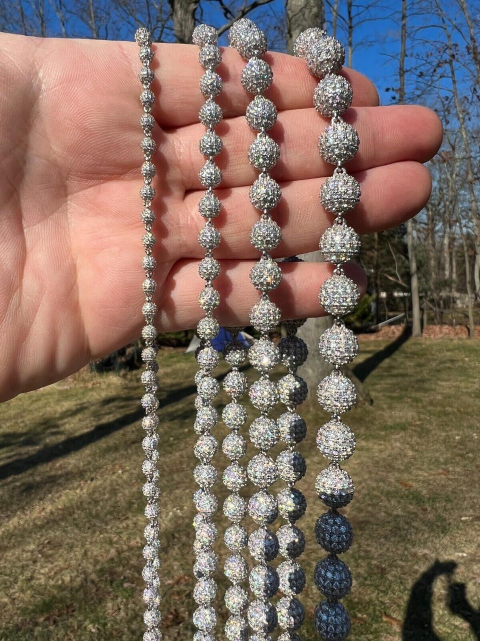 HarlemBling Moissanite Iced 925 Silver Moon Ball Disco Chain Necklace Passes Diamond Tester