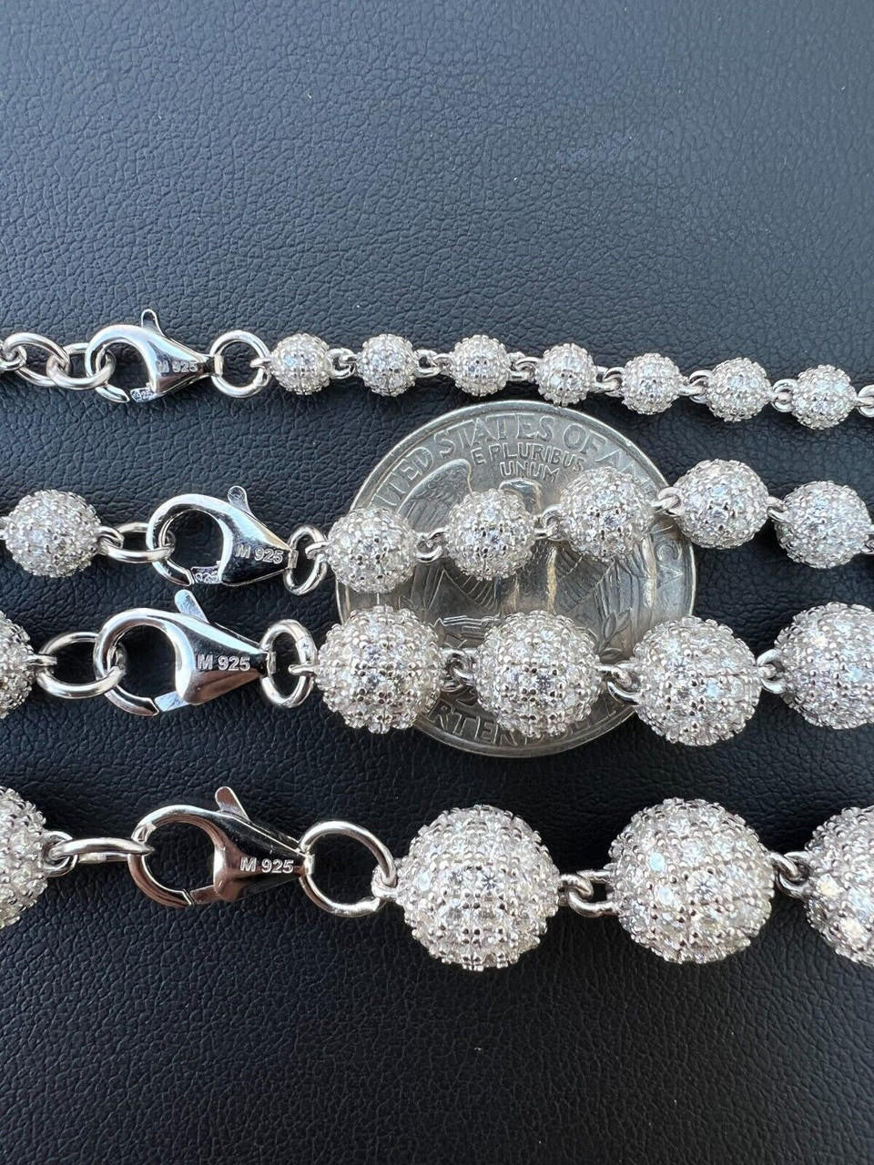 HarlemBling Moissanite Iced 925 Silver Moon Ball Disco Chain Necklace Passes Diamond Tester