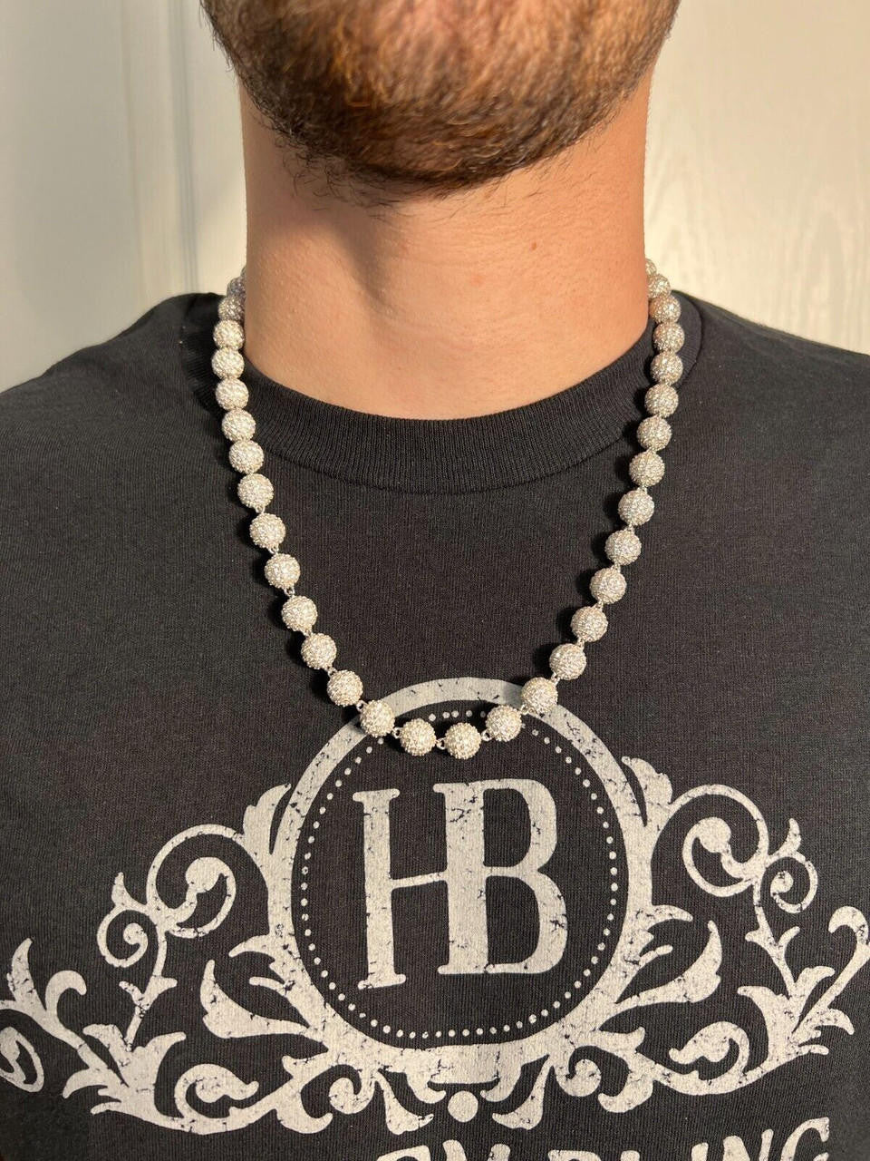 HarlemBling Moissanite Iced 925 Silver Moon Ball Disco Chain Necklace Passes Diamond Tester