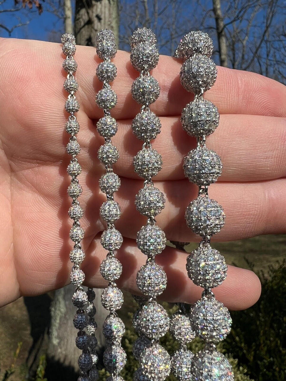 HarlemBling Moissanite Iced 925 Silver Moon Ball Disco Chain Necklace Passes Diamond Tester