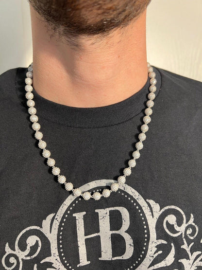 HarlemBling Moissanite Iced 925 Silver Moon Ball Disco Chain Necklace Passes Diamond Tester