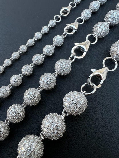 HarlemBling Moissanite Iced 925 Silver Moon Ball Disco Chain Necklace Passes Diamond Tester