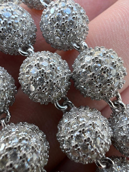 HarlemBling Moissanite Iced 925 Silver Moon Ball Disco Chain Necklace Passes Diamond Tester
