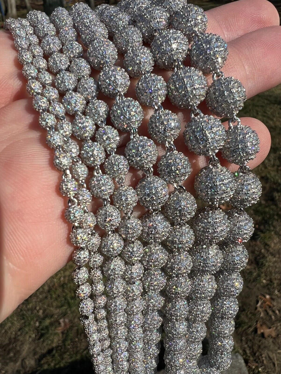 HarlemBling Moissanite Iced 925 Silver Moon Ball Disco Chain Necklace Passes Diamond Tester