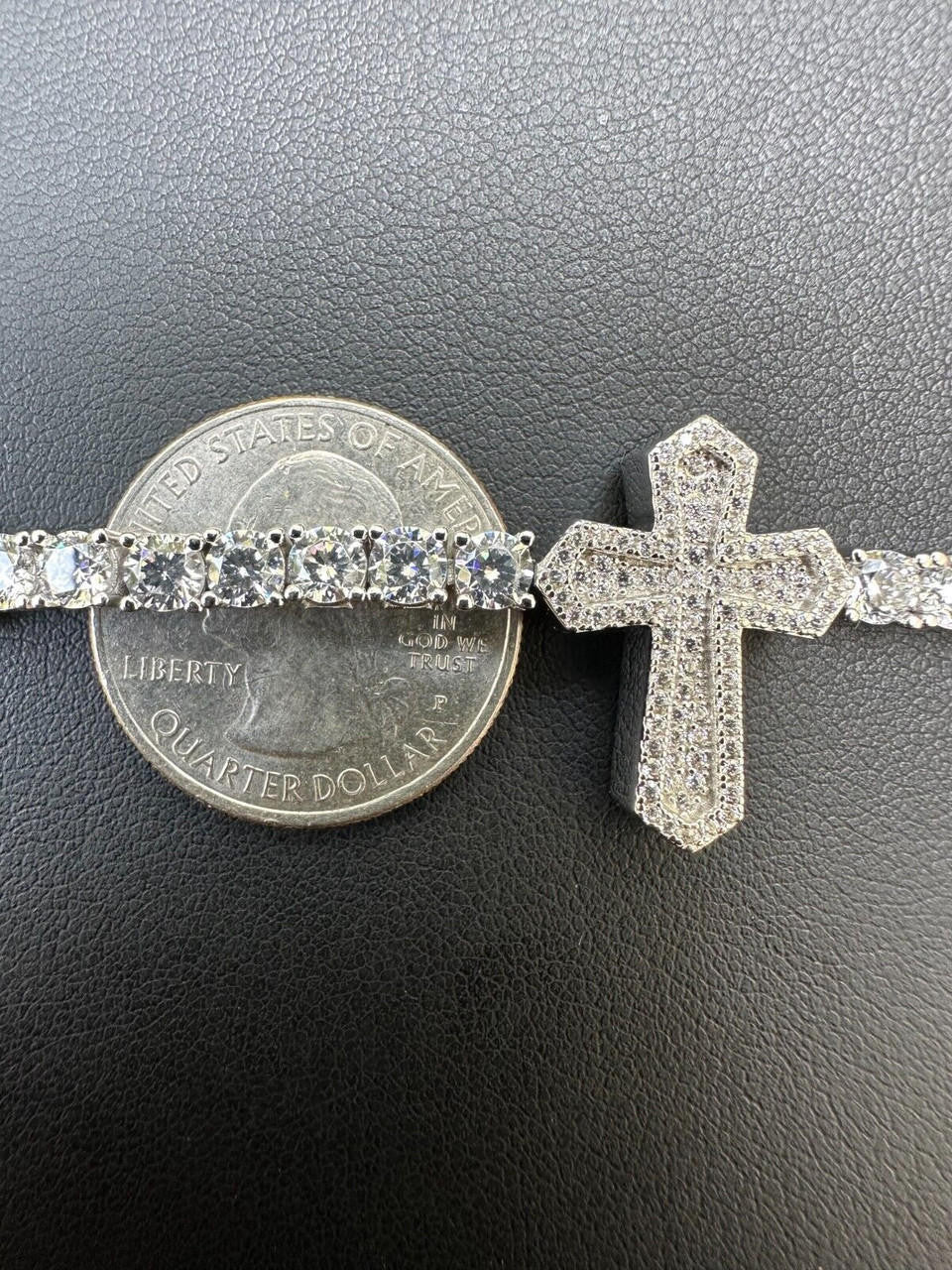 HarlemBling Moissanite Iced Cross Shape Tennis Bracelet Mens Ladies Hip Hop Real 925 Silver
