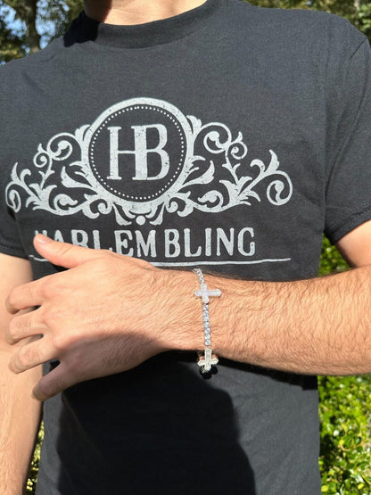 HarlemBling Moissanite Iced Cross Shape Tennis Bracelet Mens Ladies Hip Hop Real 925 Silver