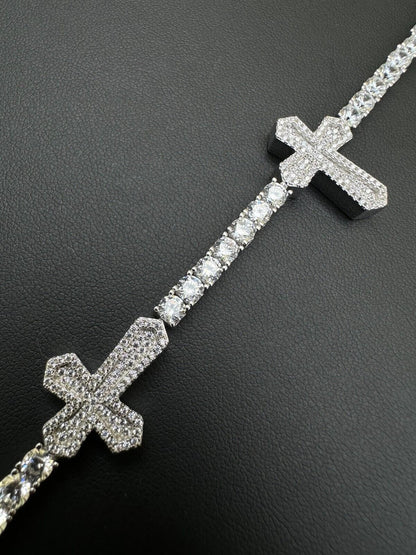 HarlemBling Moissanite Iced Cross Shape Tennis Bracelet Mens Ladies Hip Hop Real 925 Silver