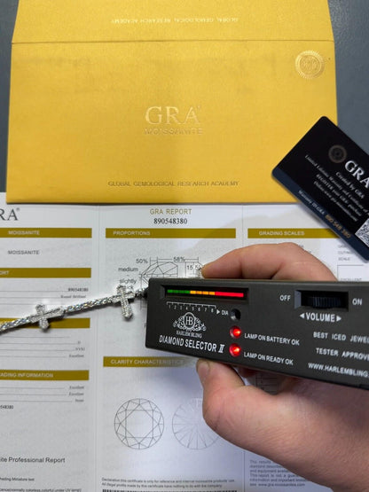 HarlemBling Moissanite Iced Cross Shape Tennis Bracelet Mens Ladies Hip Hop Real 925 Silver