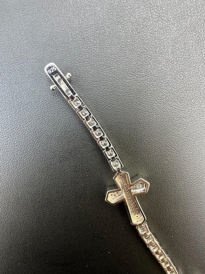 HarlemBling Moissanite Iced Cross Shape Tennis Bracelet Mens Ladies Hip Hop Real 925 Silver
