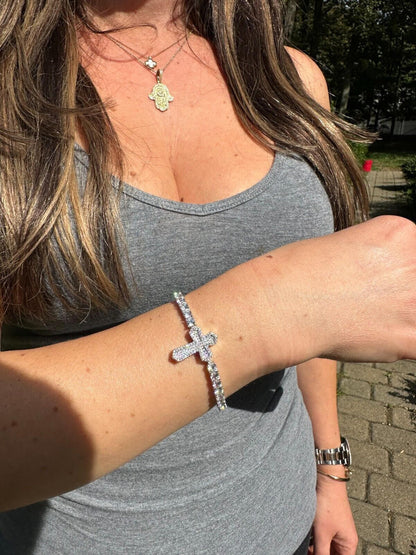HarlemBling Moissanite Iced Cross Shape Tennis Bracelet Mens Ladies Hip Hop Real 925 Silver