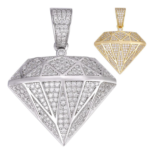 HarlemBling MOISSANITE Iced Diamond Shape Pendant - 14k Gold Vermeil Or 925 Silver - Small 1.5"