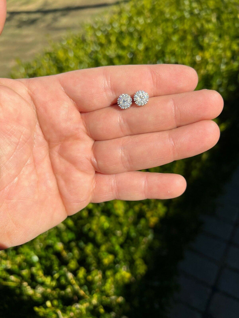 HarlemBling MOISSANITE Iced Hip Hop Out 8mm Earrings Round Cluster Studs Pass Diamond Tester