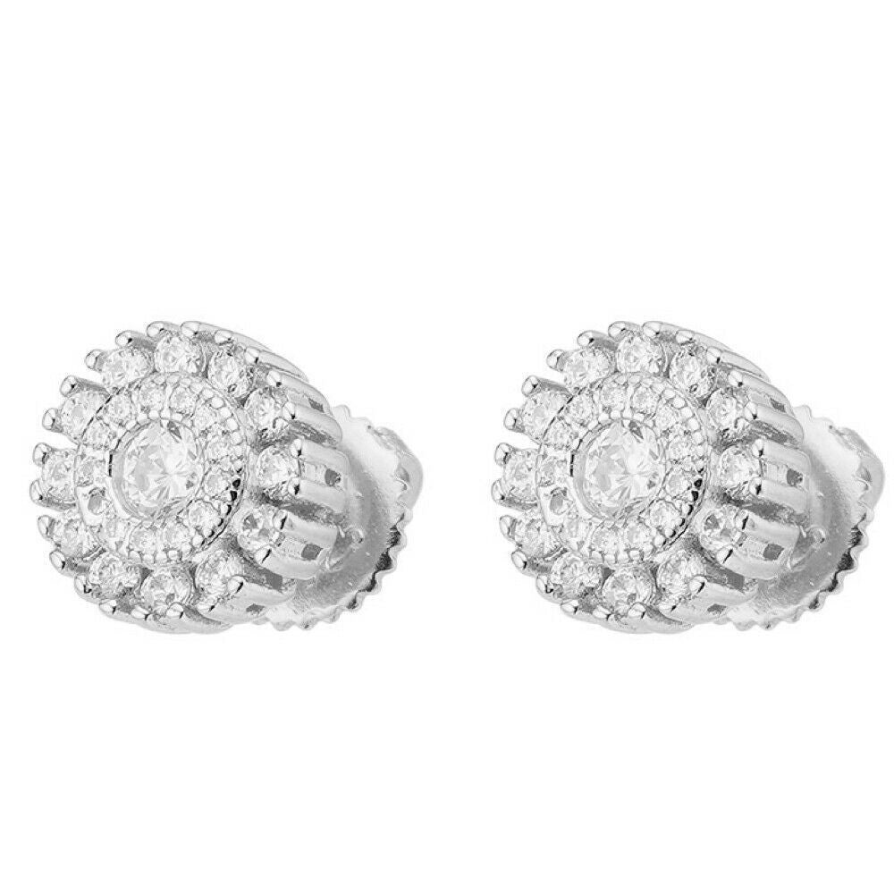 HarlemBling MOISSANITE Iced Hip Hop Out 8mm Earrings Round Cluster Studs Pass Diamond Tester