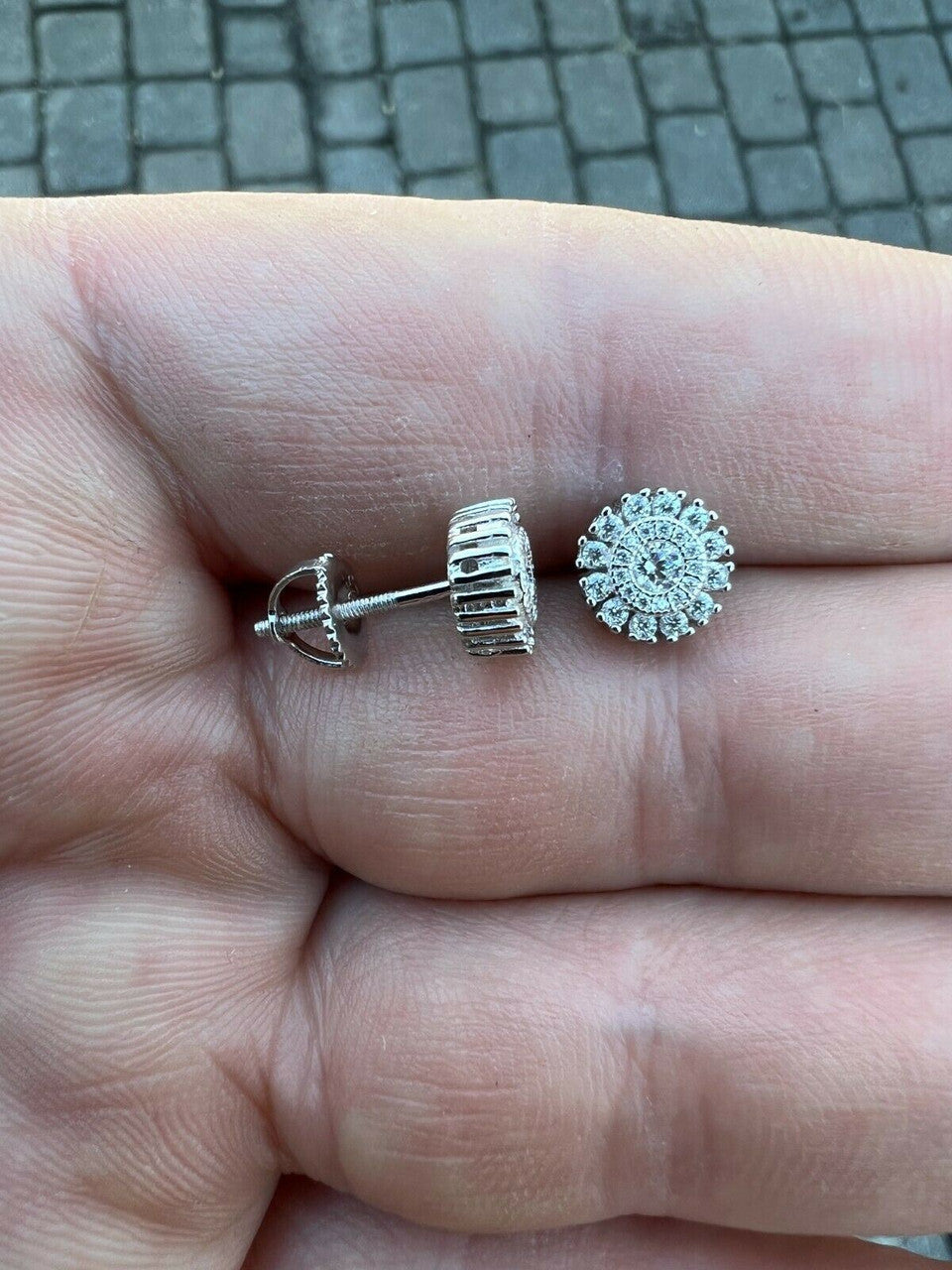 HarlemBling MOISSANITE Iced Hip Hop Out 8mm Earrings Round Cluster Studs Pass Diamond Tester