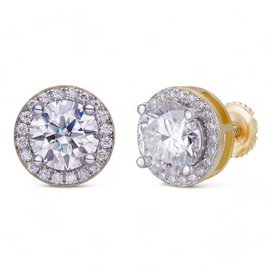 HarlemBling MOISSANITE Iced Out #1 Bestseller Halo Set Stud Earrings - 14k Gold Vermeil 925 Silver - 7mm -12mm